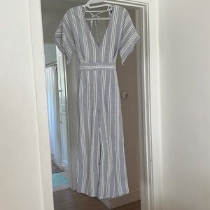 Blue Stripe V-Neck Jumpsuit Size 5
